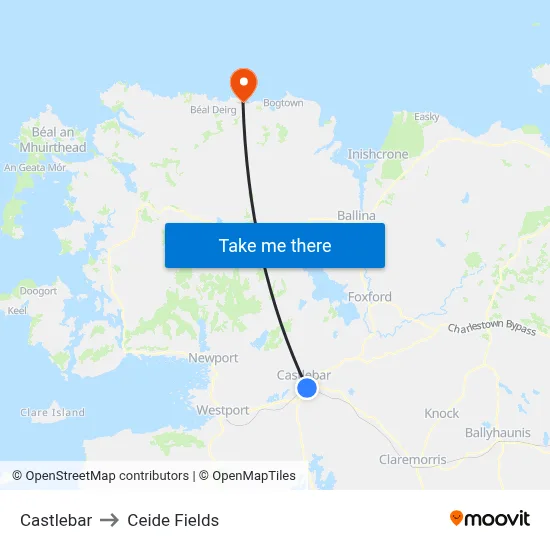 Castlebar to Ceide Fields map