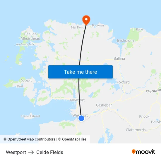 Westport to Ceide Fields map