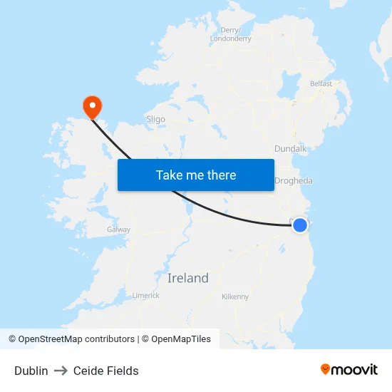 Dublin to Ceide Fields map
