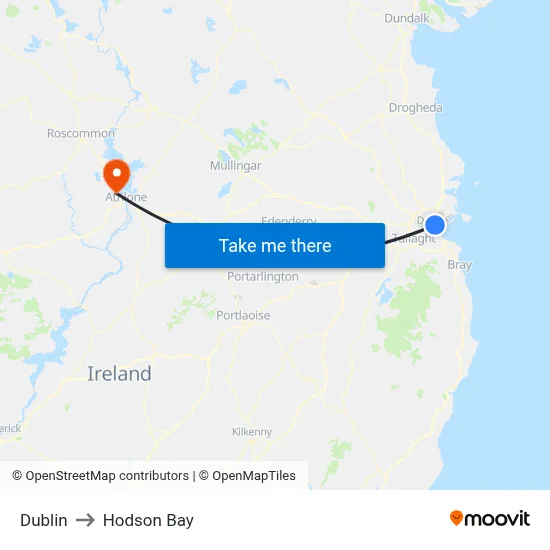 Dublin to Hodson Bay map
