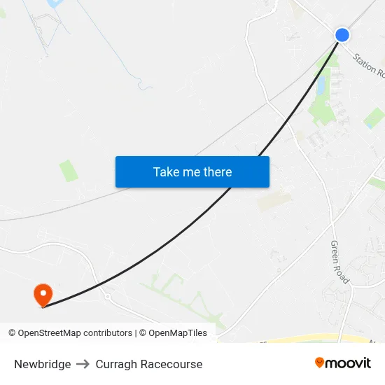 Newbridge to Curragh Racecourse map