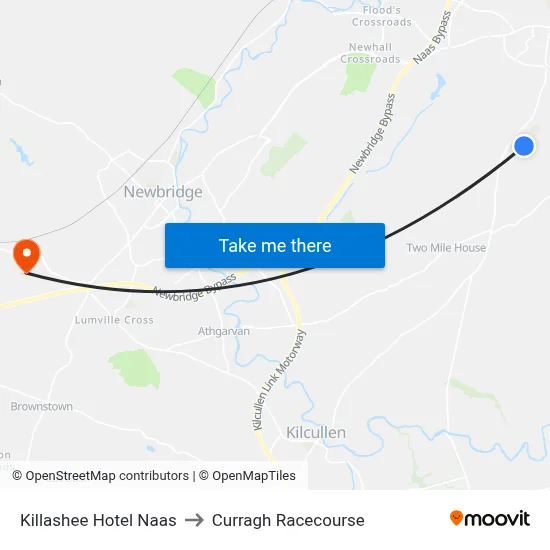 Killashee Hotel Naas to Curragh Racecourse map