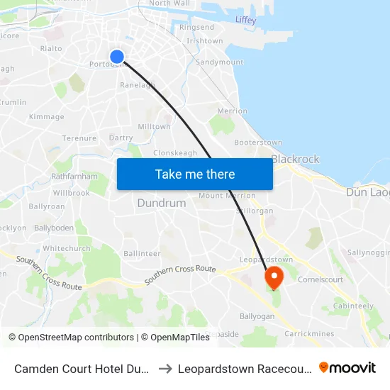 Camden Court Hotel Dublin to Leopardstown Racecourse map