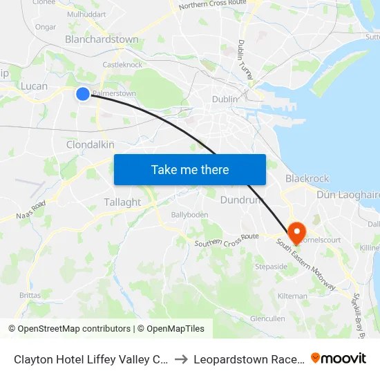 Clayton Hotel Liffey Valley Clondalkin to Leopardstown Racecourse map