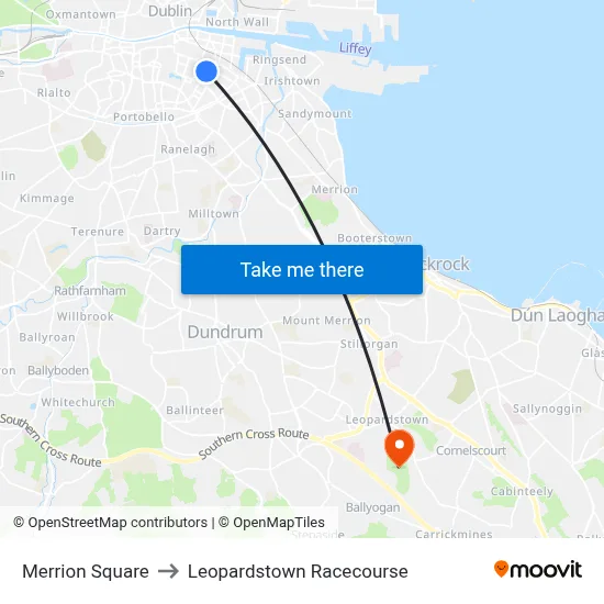 Merrion Square to Leopardstown Racecourse map