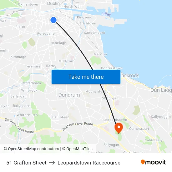 51 Grafton Street to Leopardstown Racecourse map