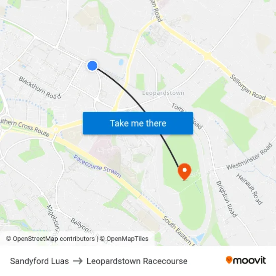 Sandyford Luas to Leopardstown Racecourse map