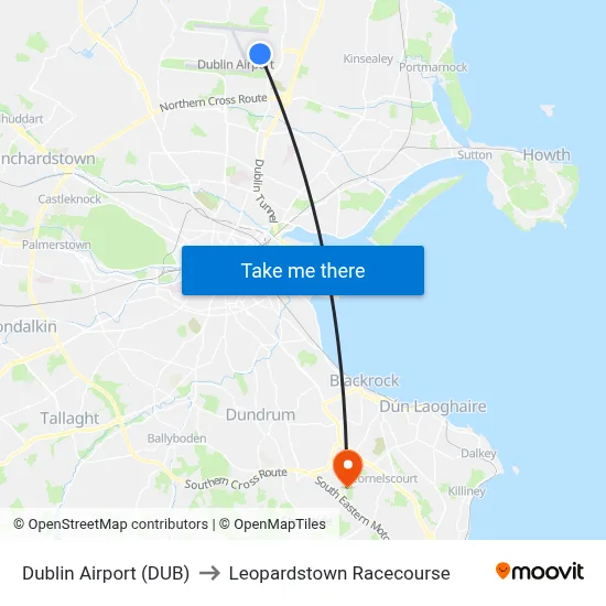 Dublin Airport (DUB) to Leopardstown Racecourse map