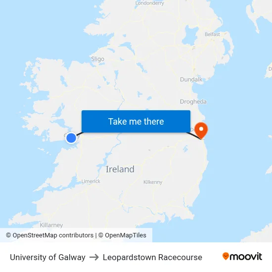University of Galway to Leopardstown Racecourse map