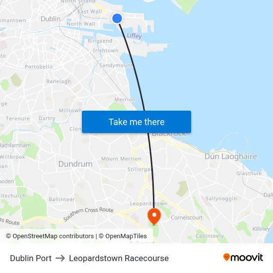 Dublin Port to Leopardstown Racecourse map