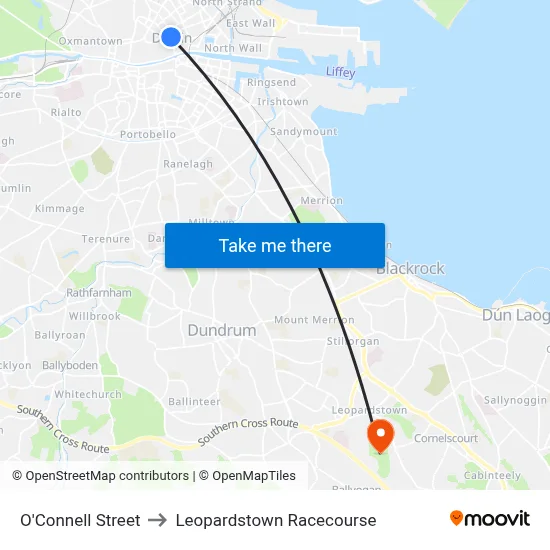 O'Connell Street to Leopardstown Racecourse map