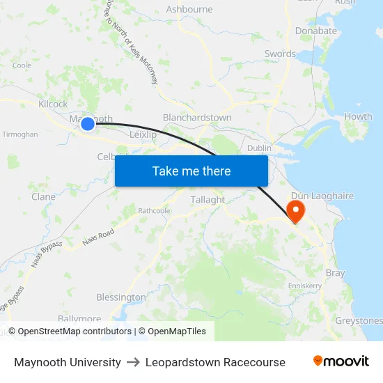 Maynooth University to Leopardstown Racecourse map