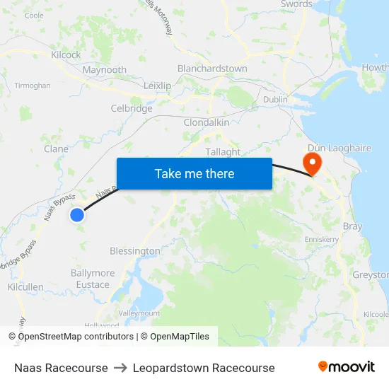 Naas Racecourse to Leopardstown Racecourse map