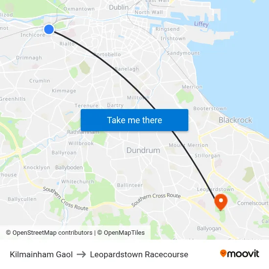 Kilmainham Gaol to Leopardstown Racecourse map