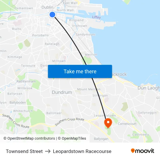 Townsend Street to Leopardstown Racecourse map