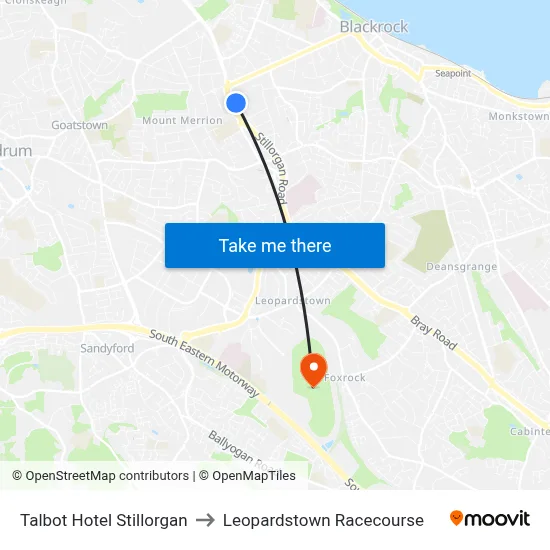 Talbot Hotel Stillorgan to Leopardstown Racecourse map