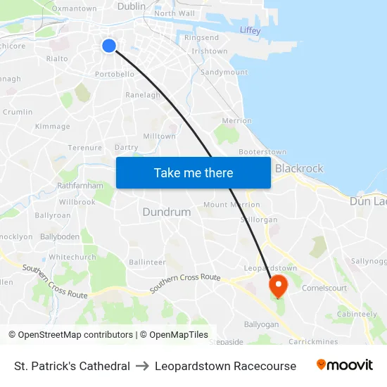St. Patrick's Cathedral to Leopardstown Racecourse map