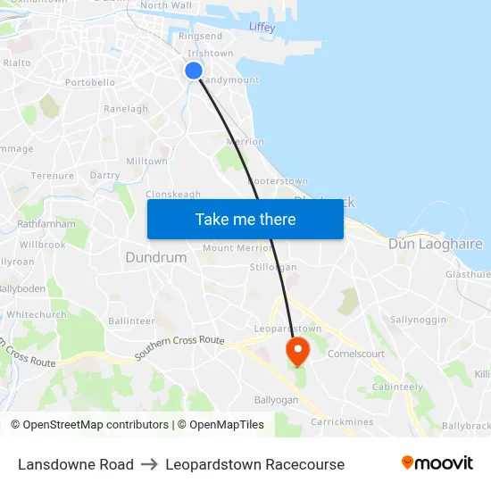 Lansdowne Road to Leopardstown Racecourse map