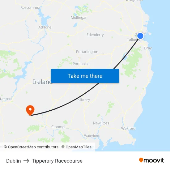 Dublin to Tipperary Racecourse map