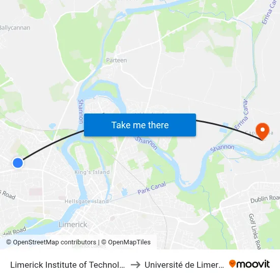 Limerick Institute of Technology to Université de Limerick map
