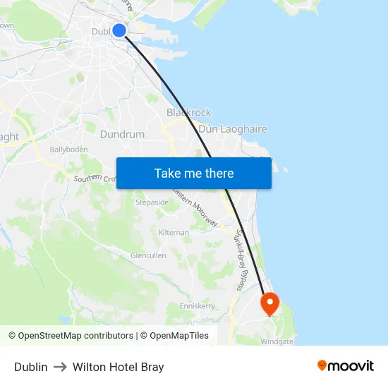 Dublin to Wilton Hotel Bray map