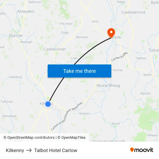 Kilkenny to Talbot Hotel Carlow map