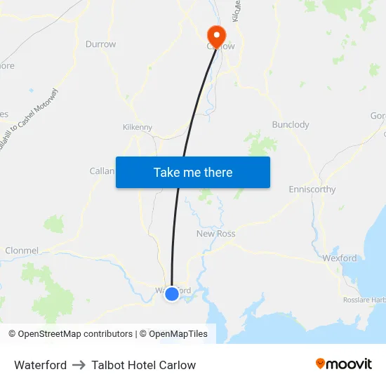 Waterford to Talbot Hotel Carlow map