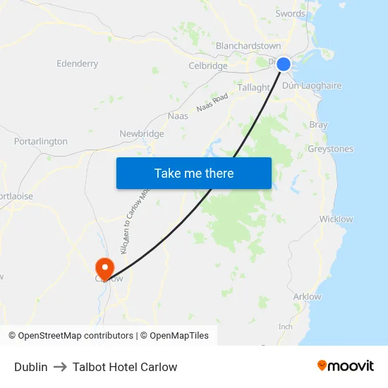 Dublin to Talbot Hotel Carlow map