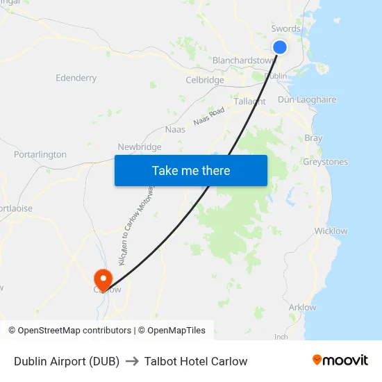 Dublin Airport (DUB) to Talbot Hotel Carlow map
