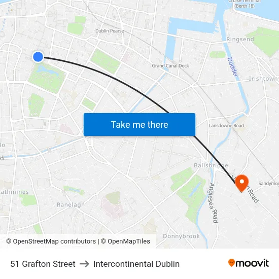 51 Grafton Street to Intercontinental Dublin map