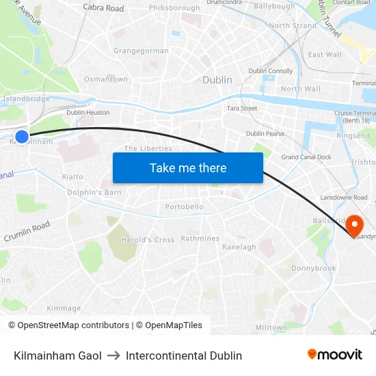 Kilmainham Gaol to Intercontinental Dublin map