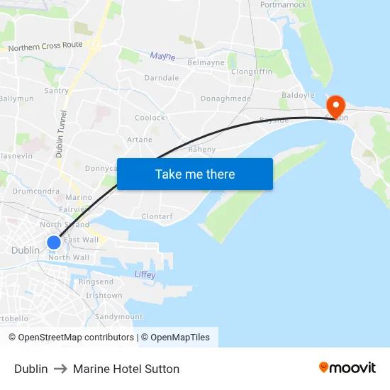 Dublin to Marine Hotel Sutton map