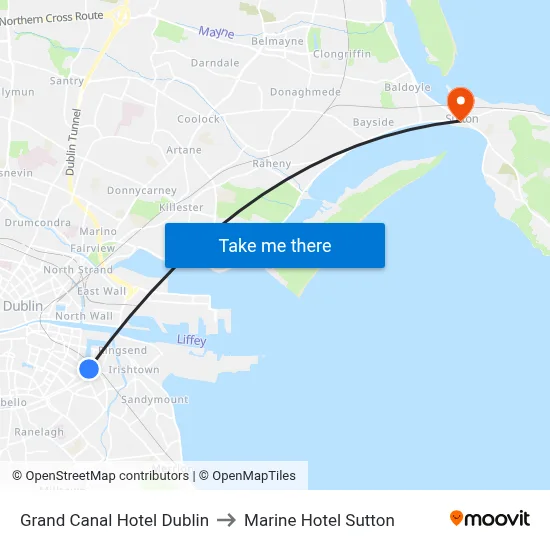 Grand Canal Hotel Dublin to Marine Hotel Sutton map