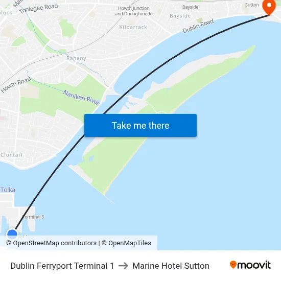 Dublin Ferryport Terminal 1 to Marine Hotel Sutton map