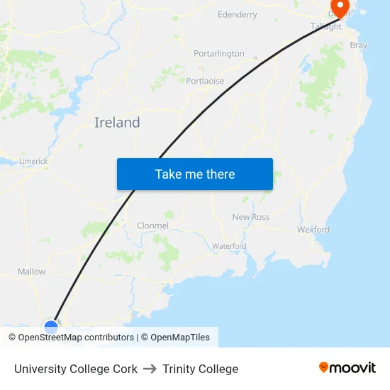 University College Cork to Trinity College map