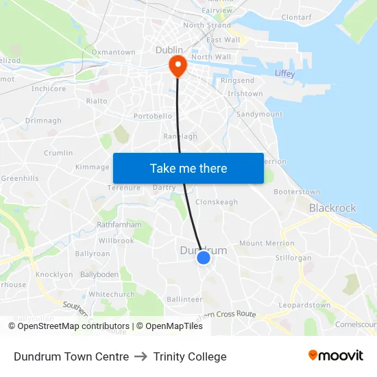 Dundrum Town Centre to Trinity College map