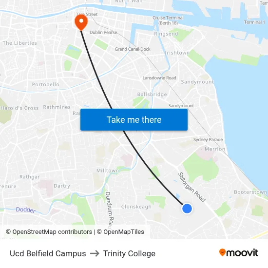 Ucd Belfield Campus to Trinity College map