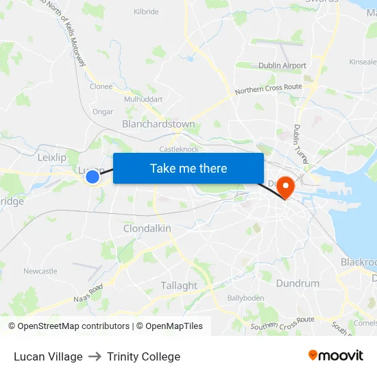Lucan Village to Trinity College map