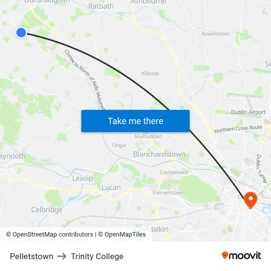 Pelletstown to Trinity College map