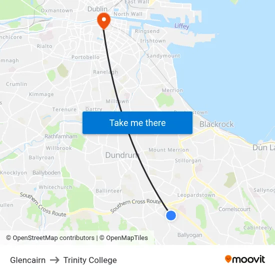 Glencairn to Trinity College map