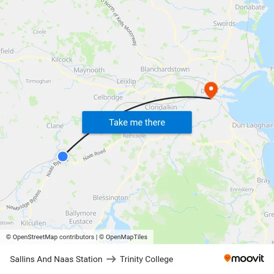 Sallins And Naas Station to Trinity College map