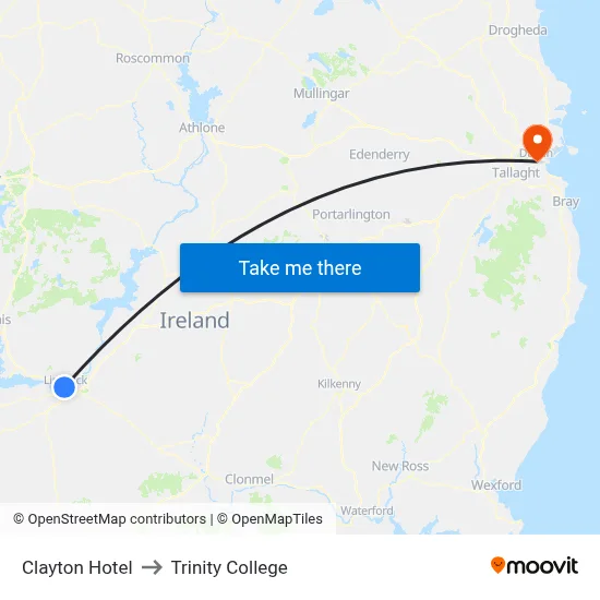 Clayton Hotel to Trinity College map