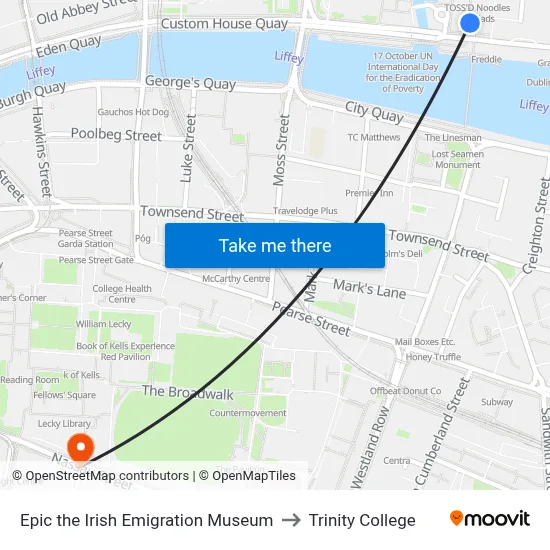 Epic the Irish Emigration Museum to Trinity College map