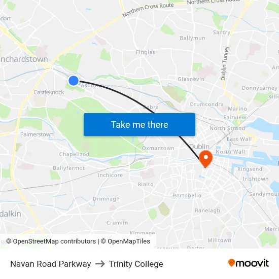 Navan Road Parkway to Trinity College map