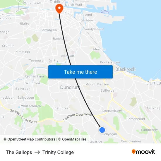 The Gallops to Trinity College map