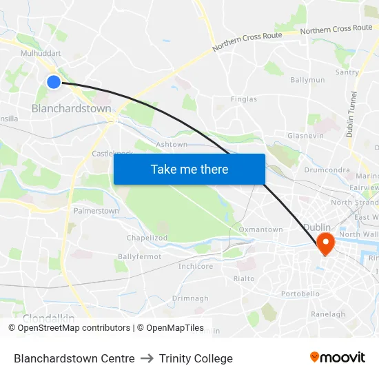 Blanchardstown Centre to Trinity College map