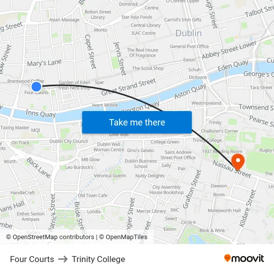 Four Courts to Trinity College map