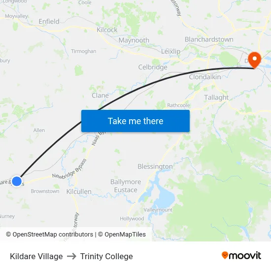 Kildare Village to Trinity College map