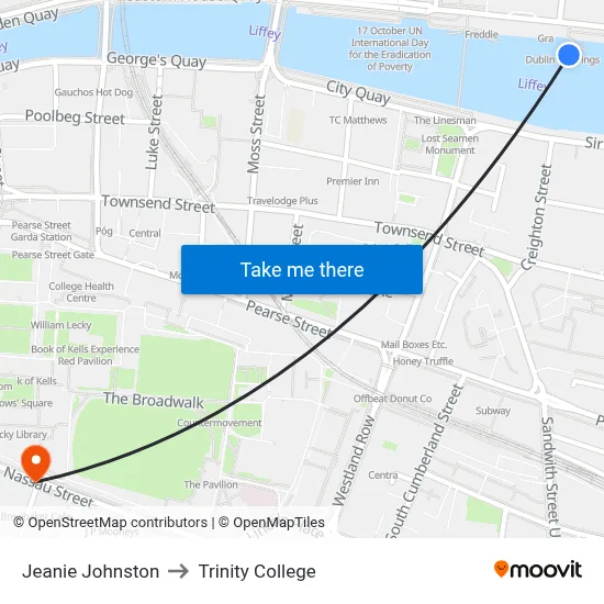 Jeanie Johnston to Trinity College map