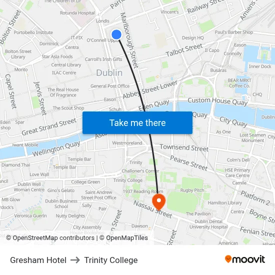 Gresham Hotel to Trinity College map